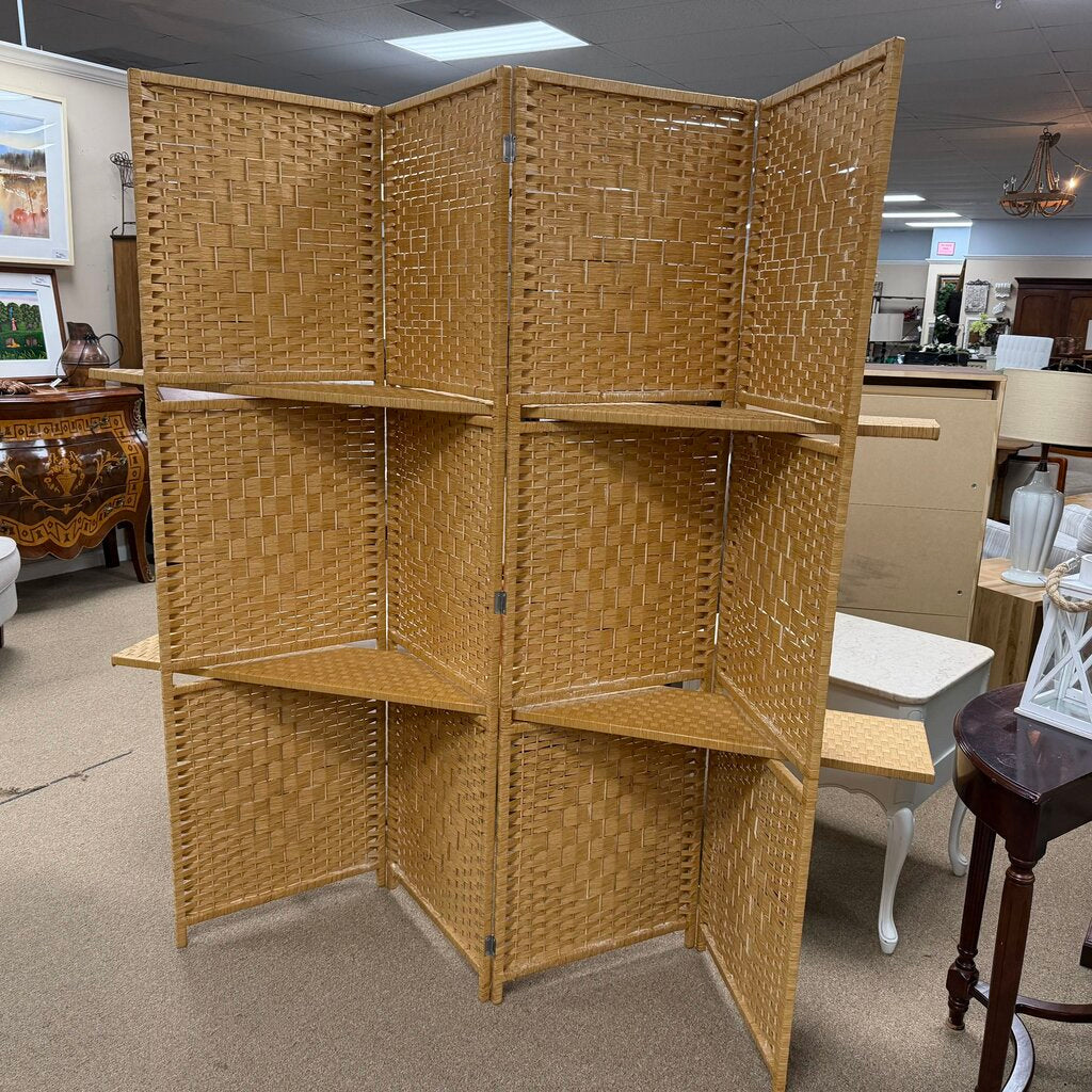 4-Panel Bamboo Room Divider w/Shelves