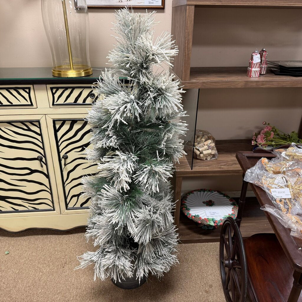 Flocked, Lighted Pine Tree in Planter