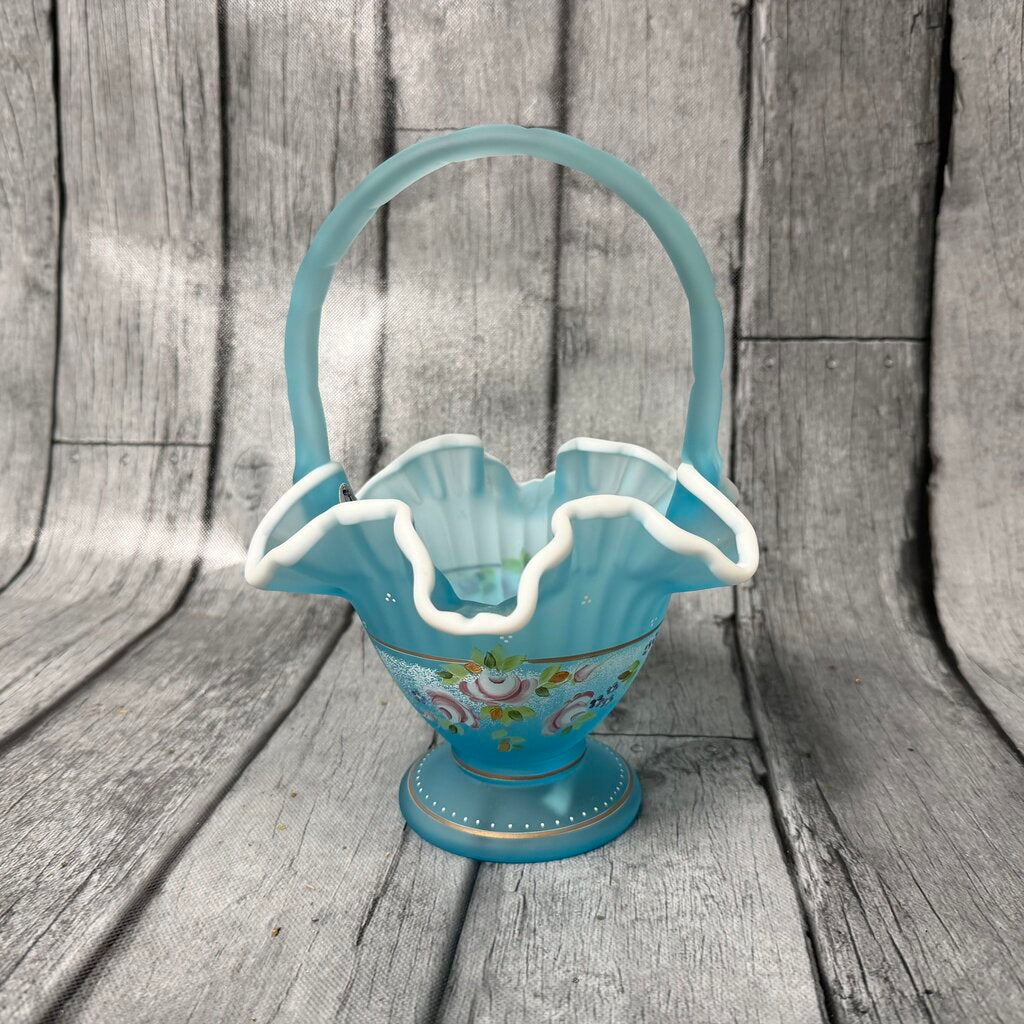 Charleston Collection Hand Painted Ruffle Glass Basket