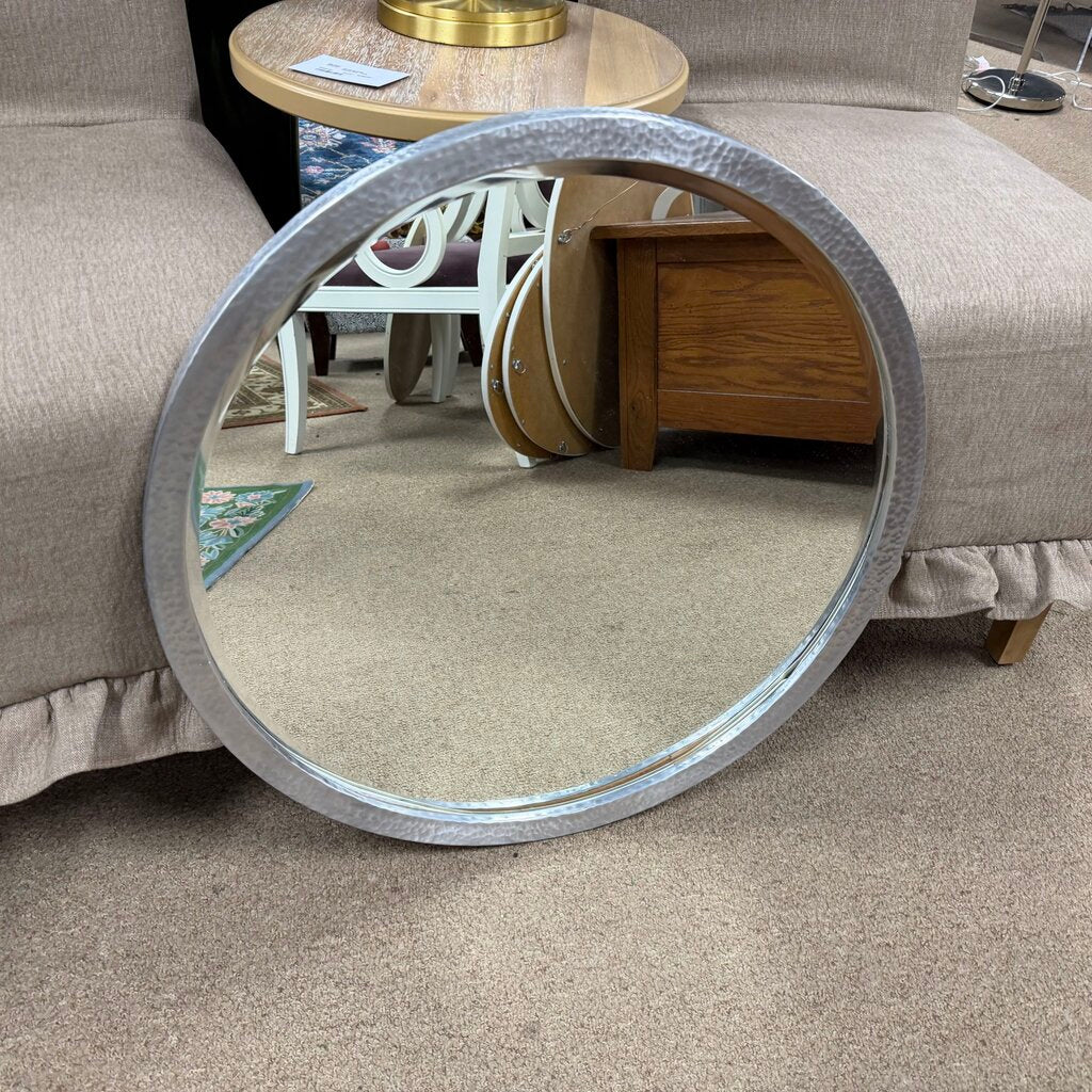 Round Silver Hammered Metal Framed Mirror