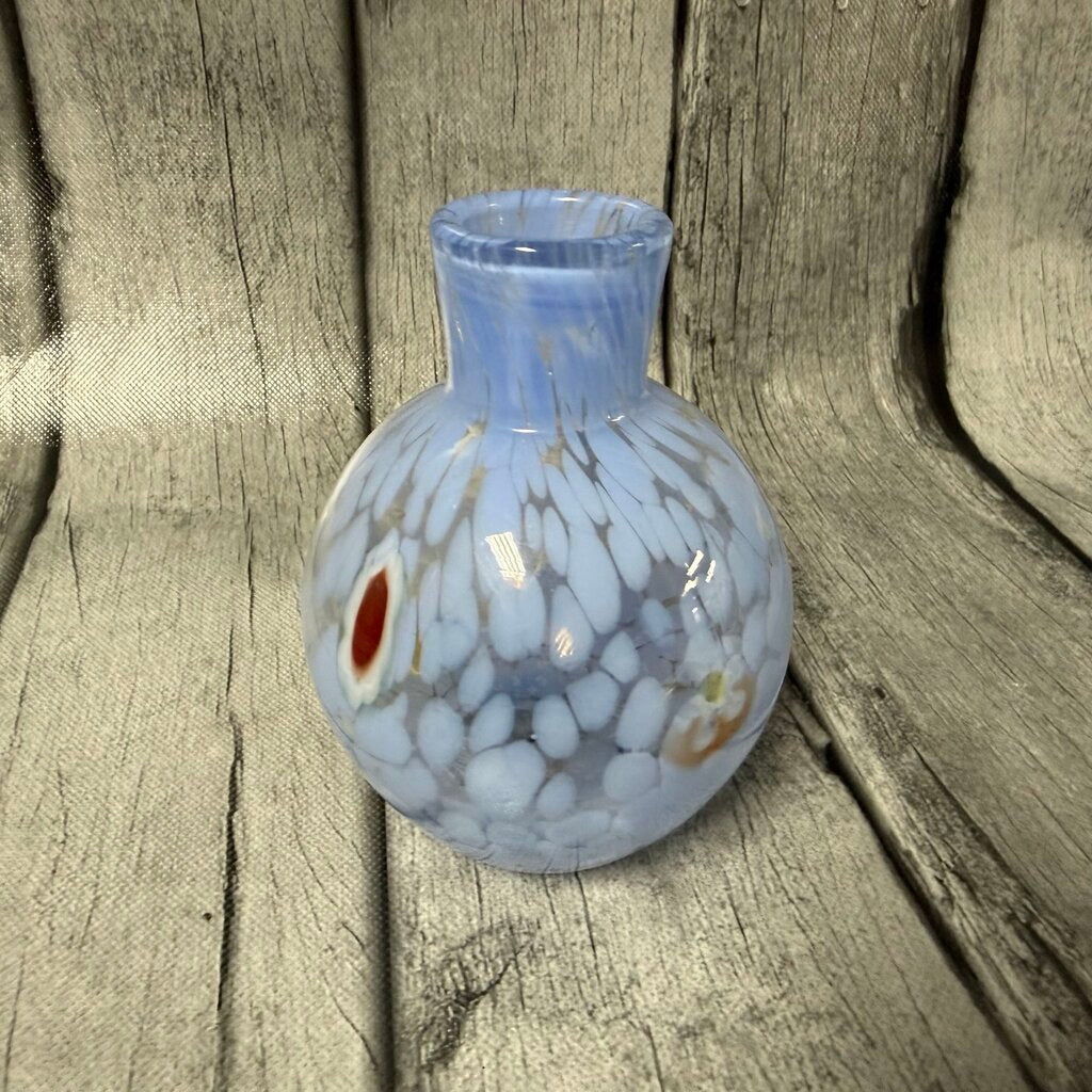 *NEW* Glass Bud Vase Blue w/ White Dots/Mille Flowers