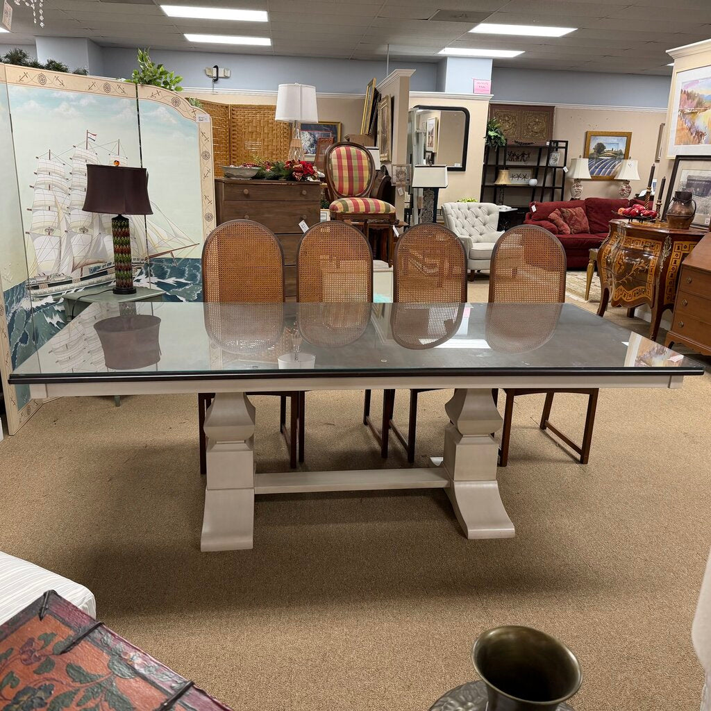 Eleanor Double Pedestal Dining Table w/Walnut Top + Custom Glass