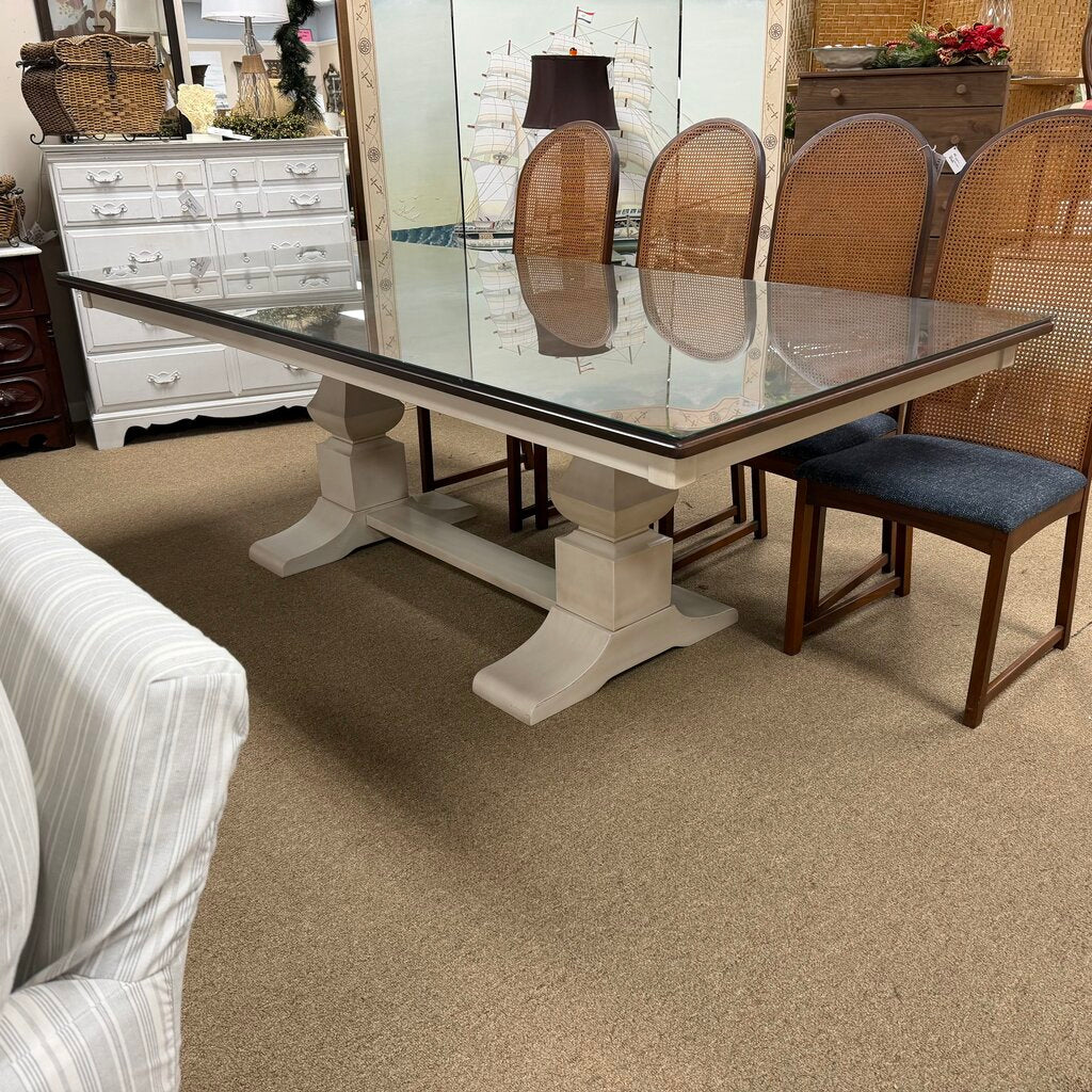 Eleanor Double Pedestal Dining Table w/Walnut Top + Custom Glass