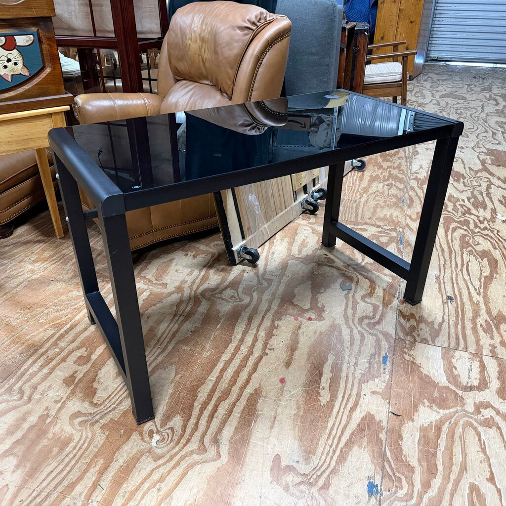 Black Glass + Metal Desk