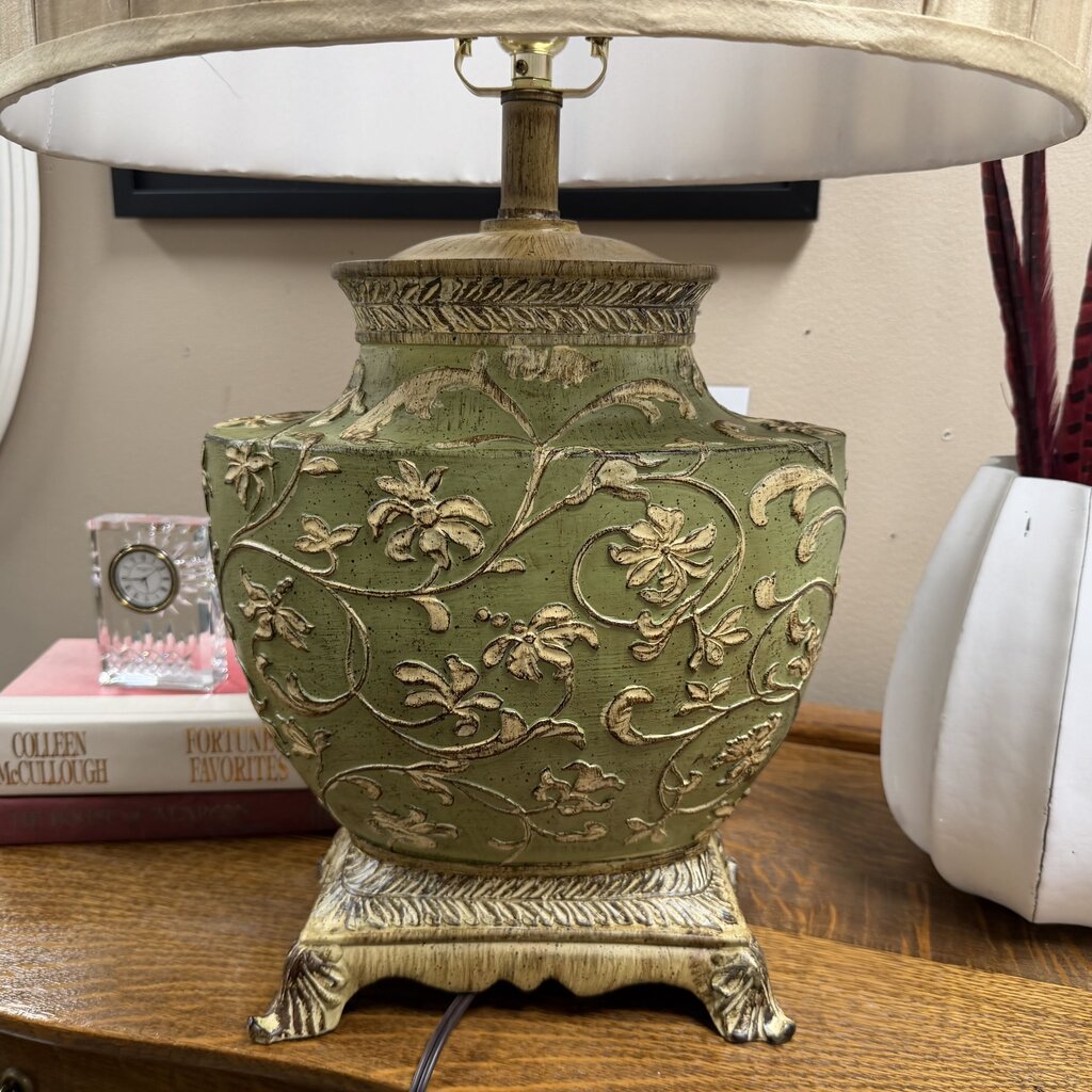 Green Wood Floral Carved Lamp