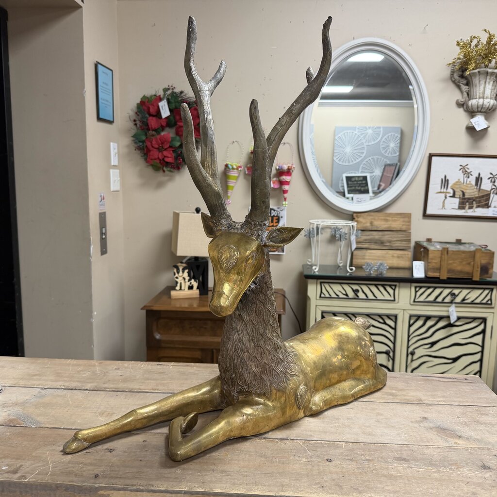 Large Brass Reclining Stag