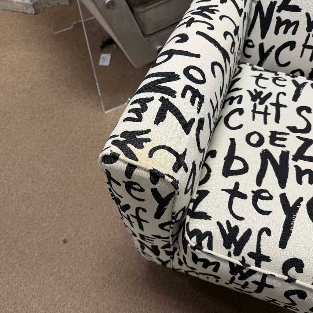 Pair Grafitti Print Accent Chairs (beige slipcovers included)