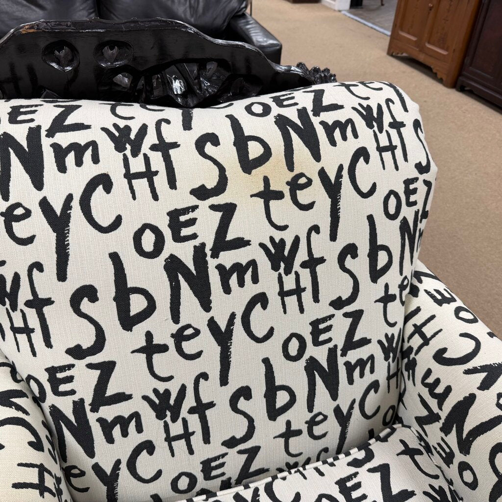 Pair Grafitti Print Accent Chairs (beige slipcovers included)