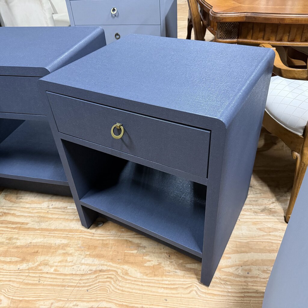 *NEW* Pair Benjamin Linen 1-Dr Side Tables