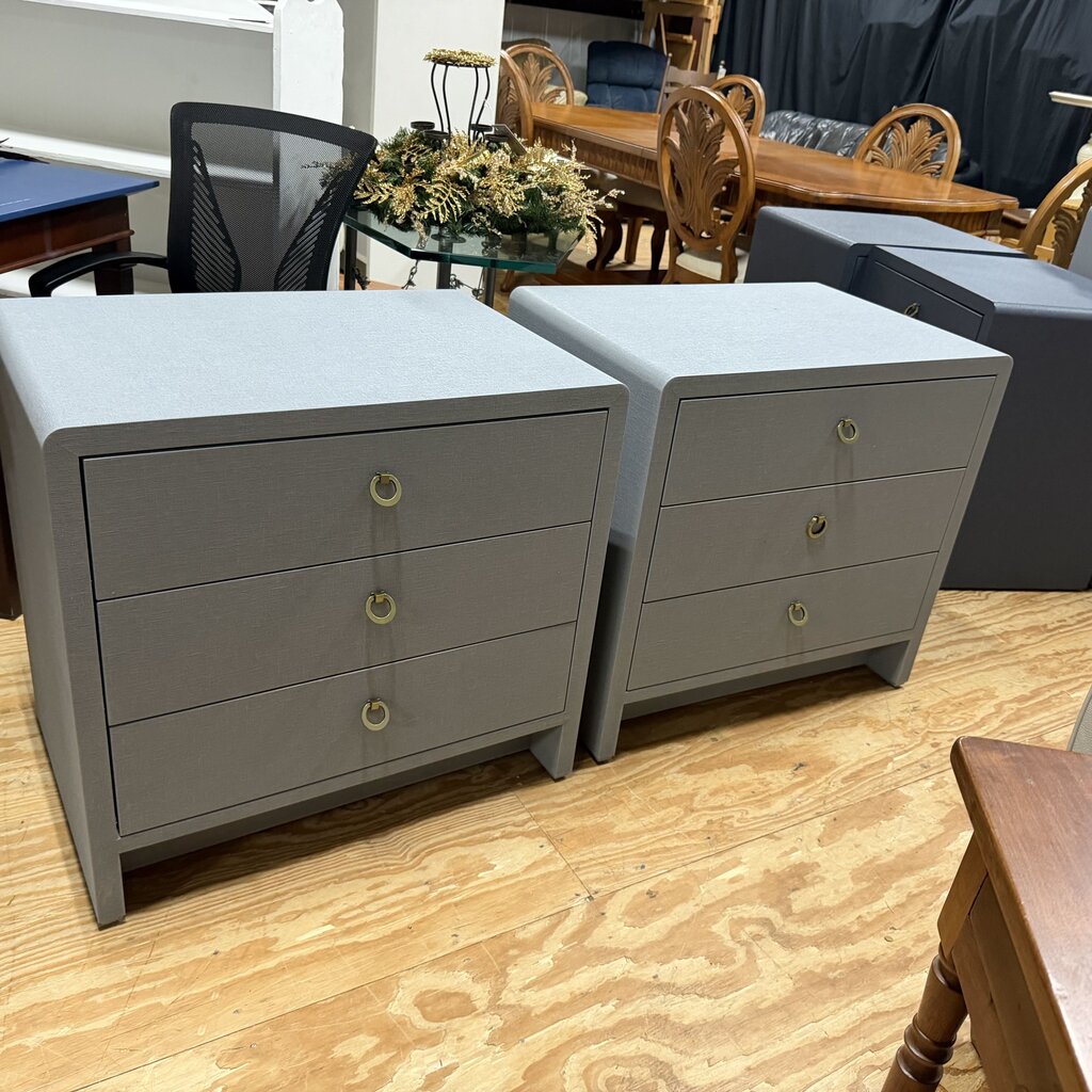 *NEW* Pair Bryant Linen 3-Dr Side Tables
