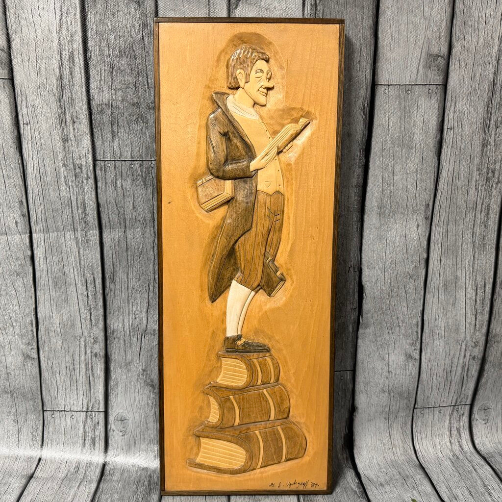 Signed Wood Carving Wall Decor
