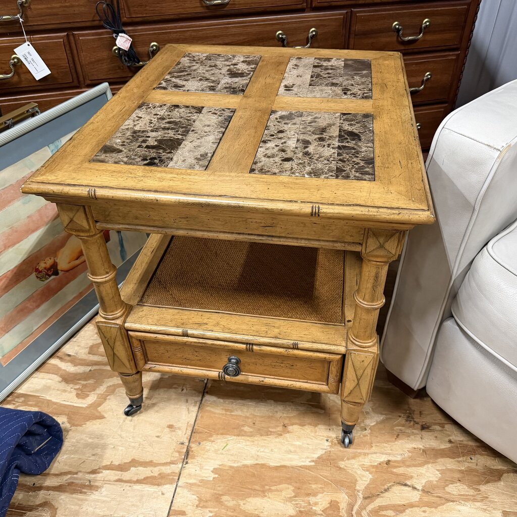 1-Dr Marble Top Wheeled Side Table