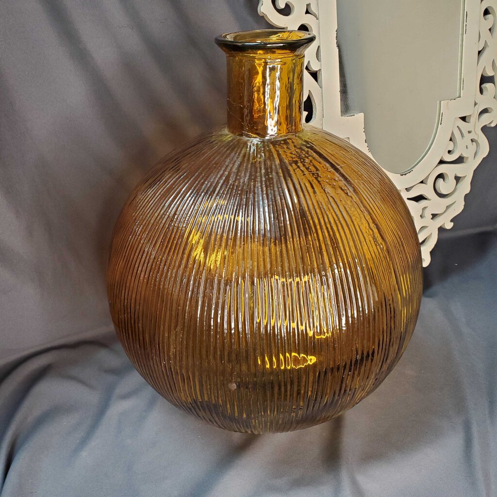 Ribbed Glass Vase from Spain