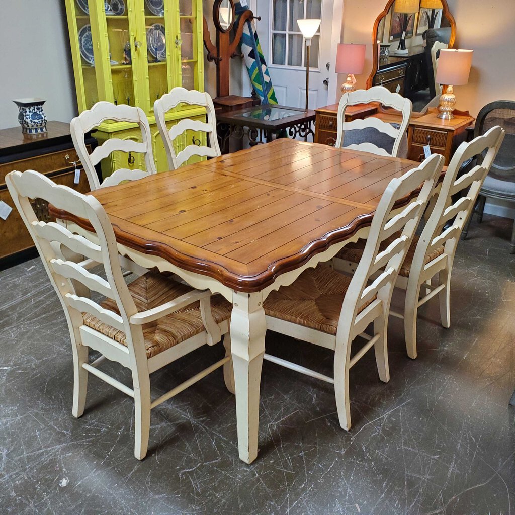 French Farmhouse Table + 6 Chairs + 1 Leaf