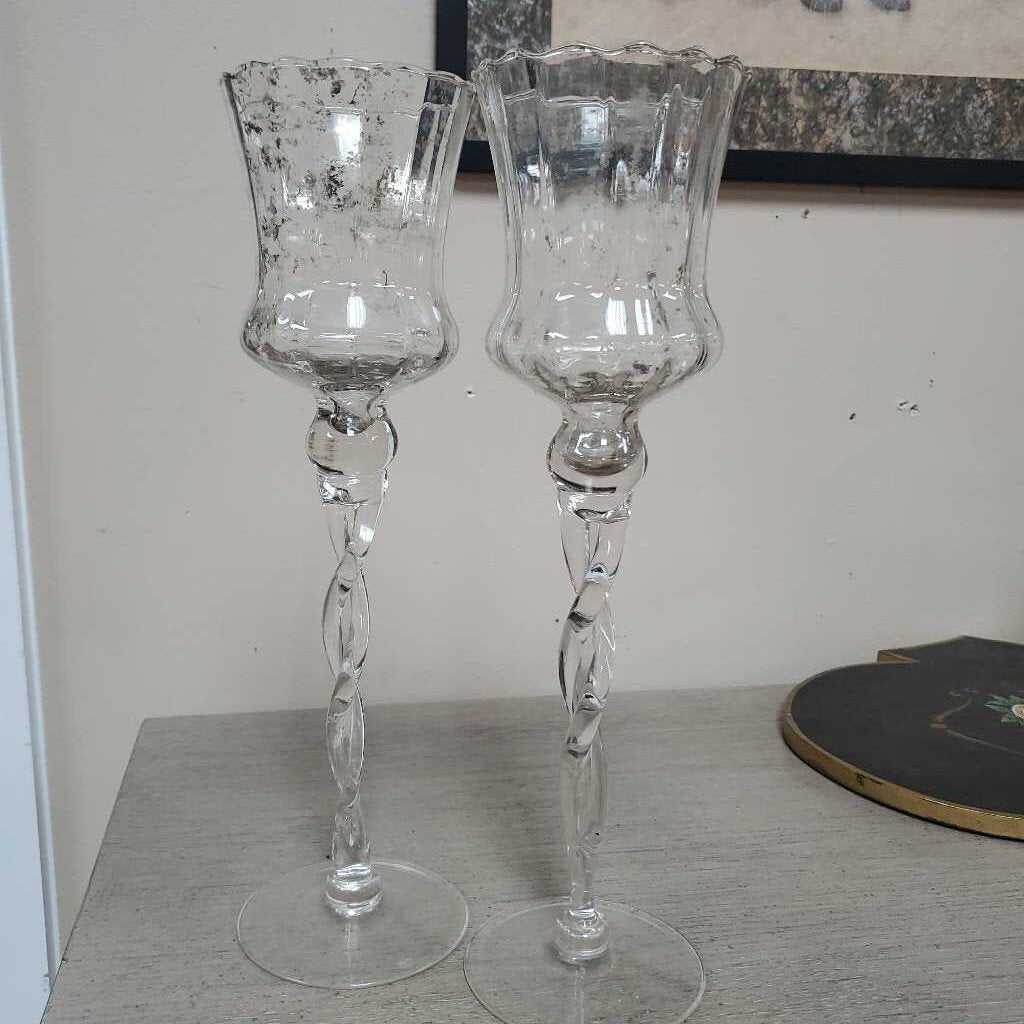 Pair glass tea light holders