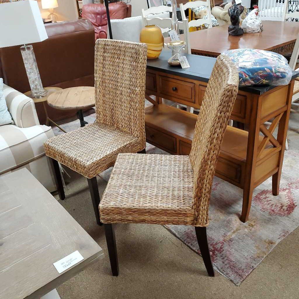 Pair woven seagrass chairs