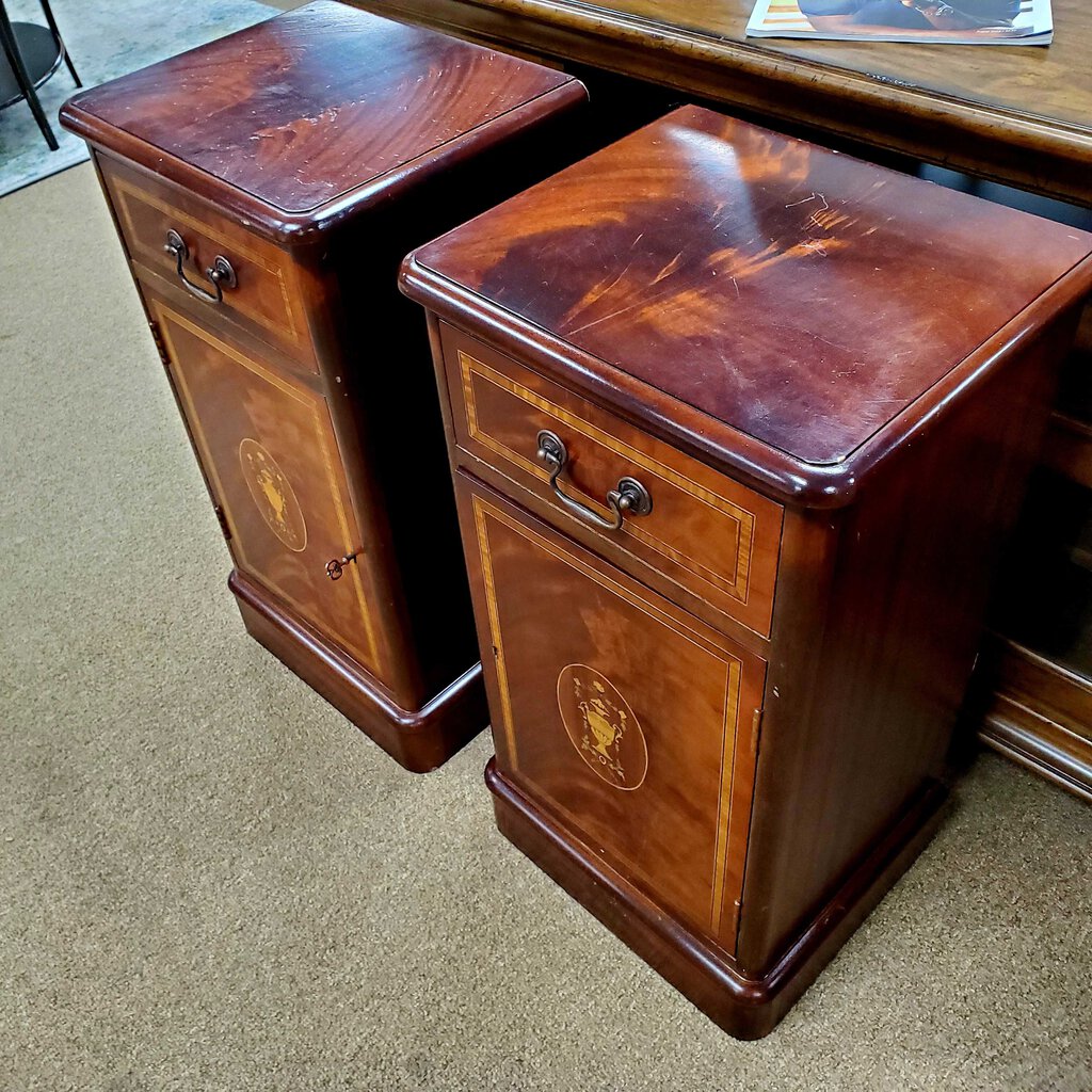Pair Wood Inlay Lamp Cabinets
