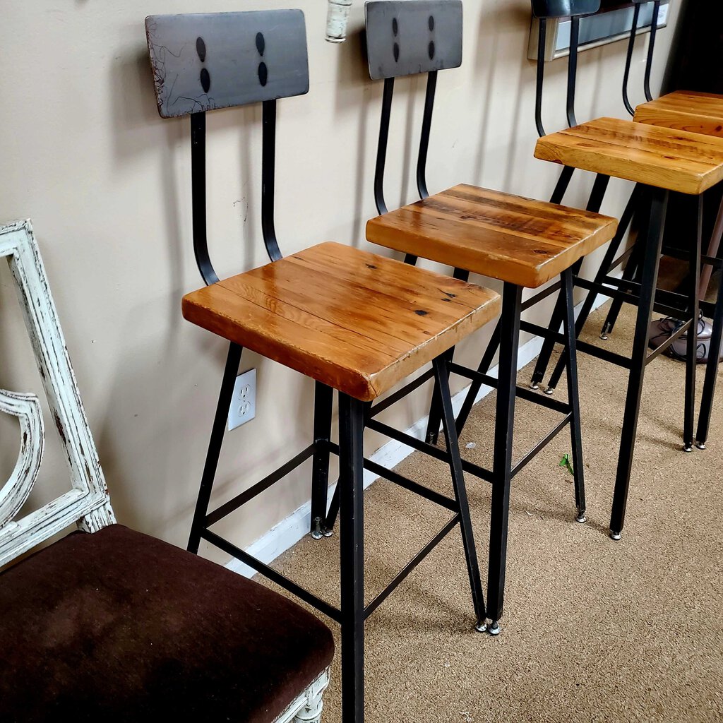 Set/4 Reclaimed Wood + Steel Barstools