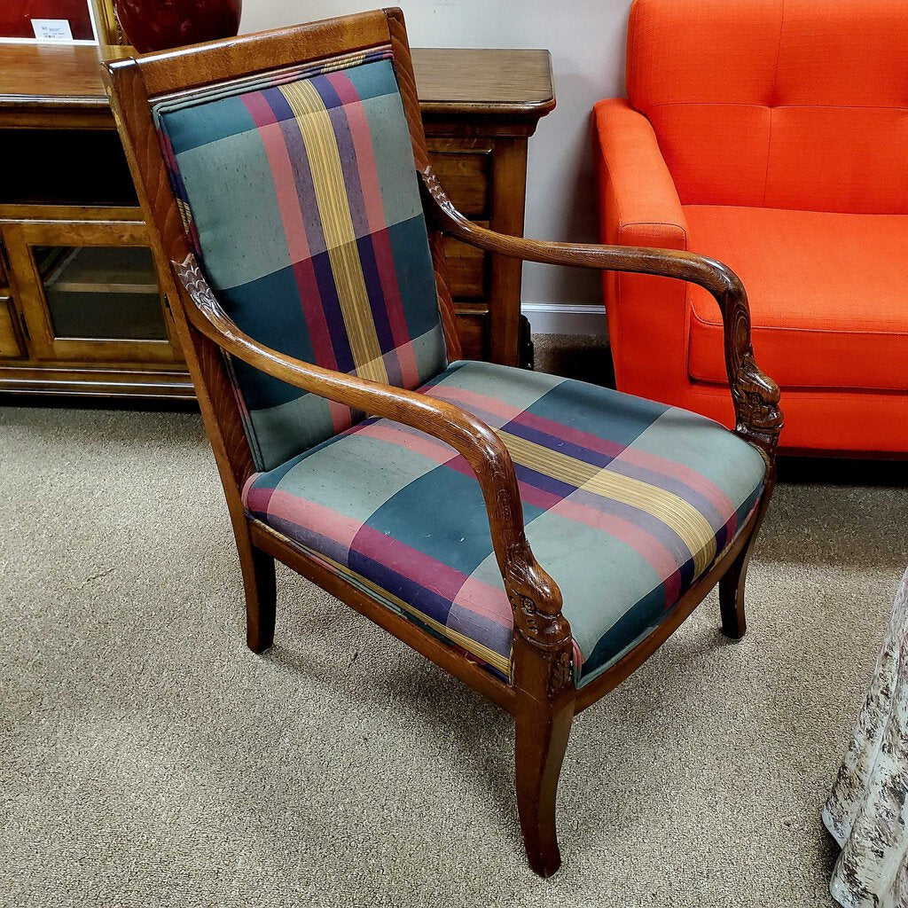 Carved Wood + Upholstered Armchair