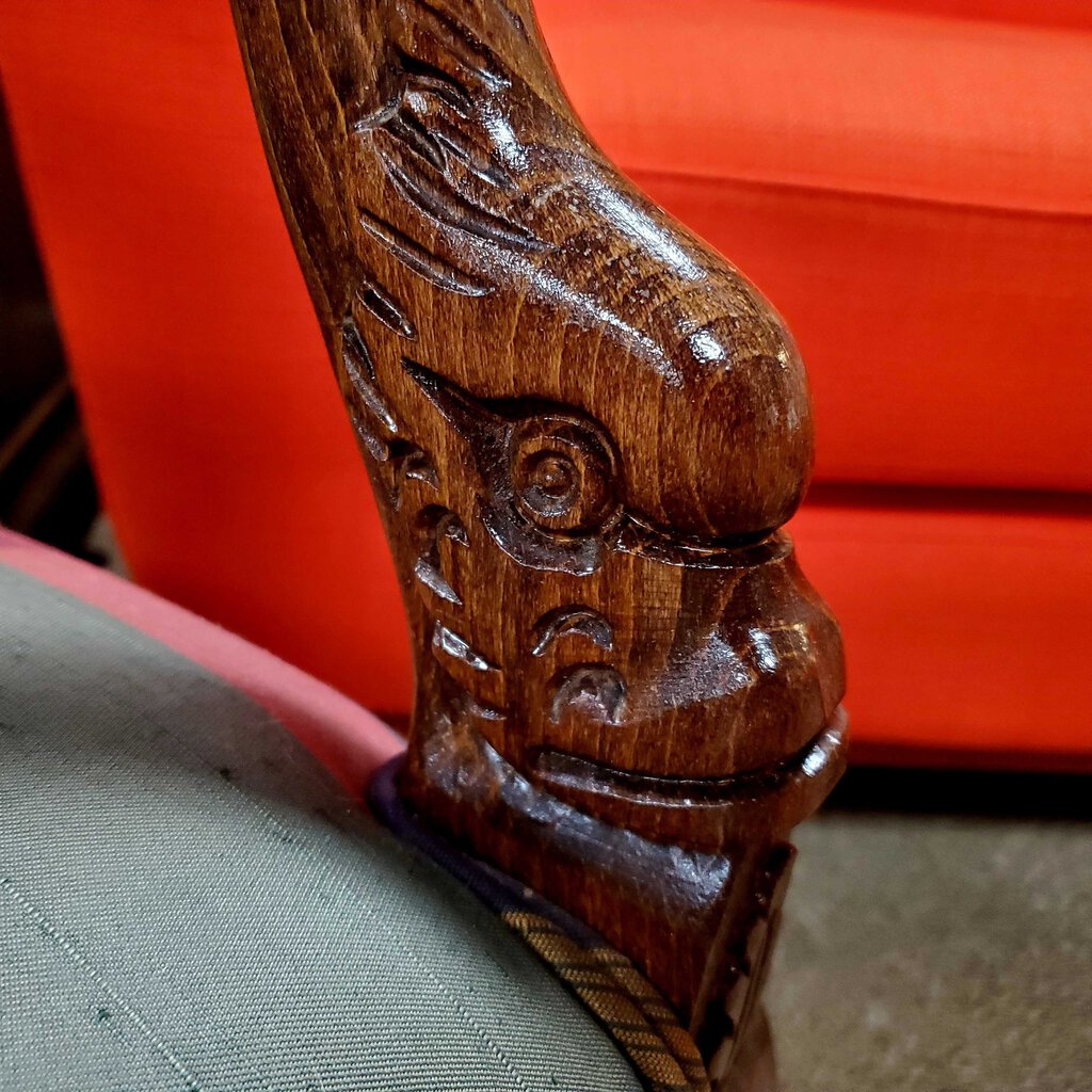 Carved Wood + Upholstered Armchair