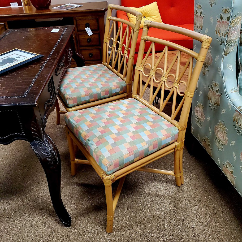 Pair Chippendale Rattan Side Chairs
