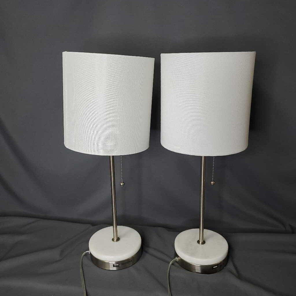 Pair Marble base lamps w/shades