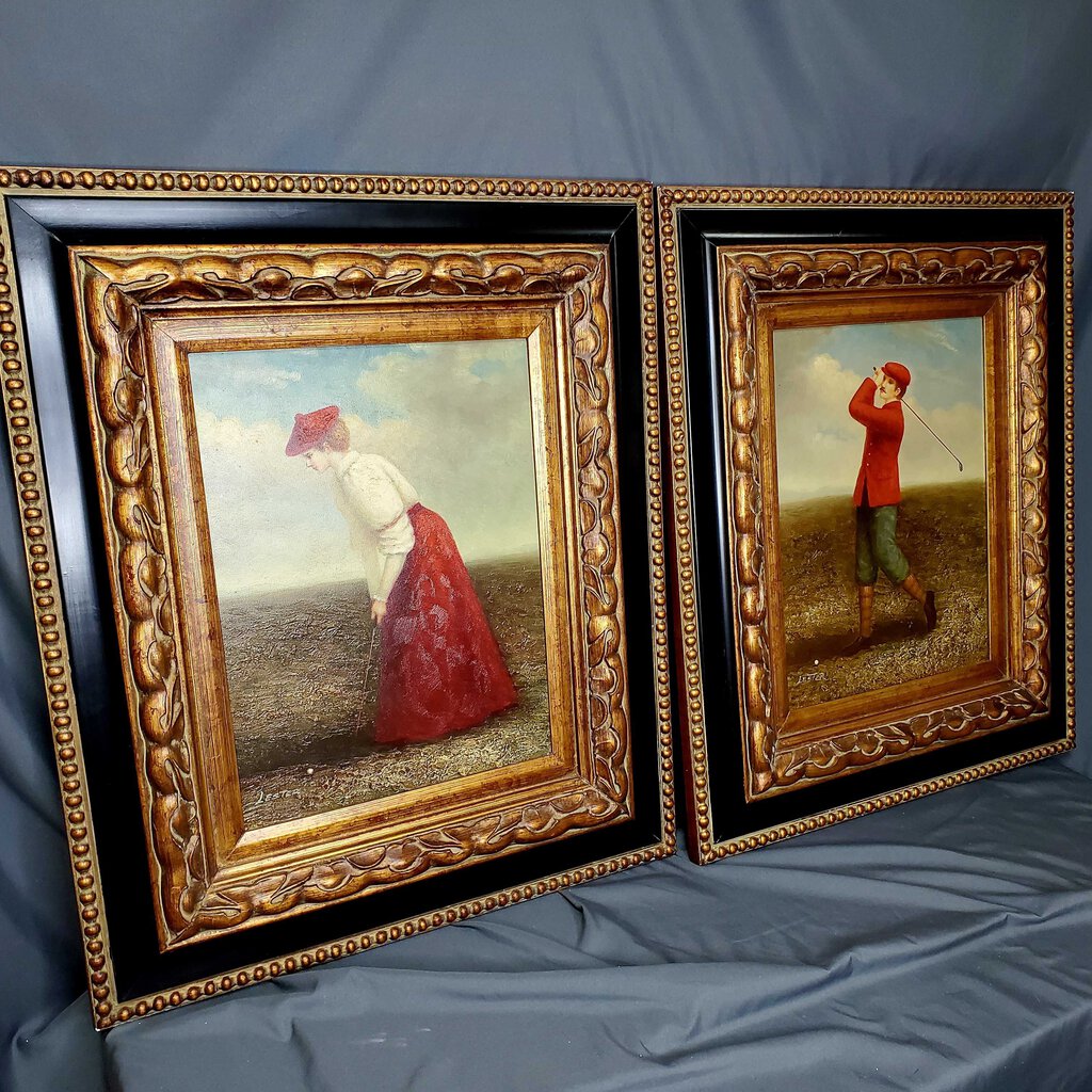 Pair Golf Oil Paintings