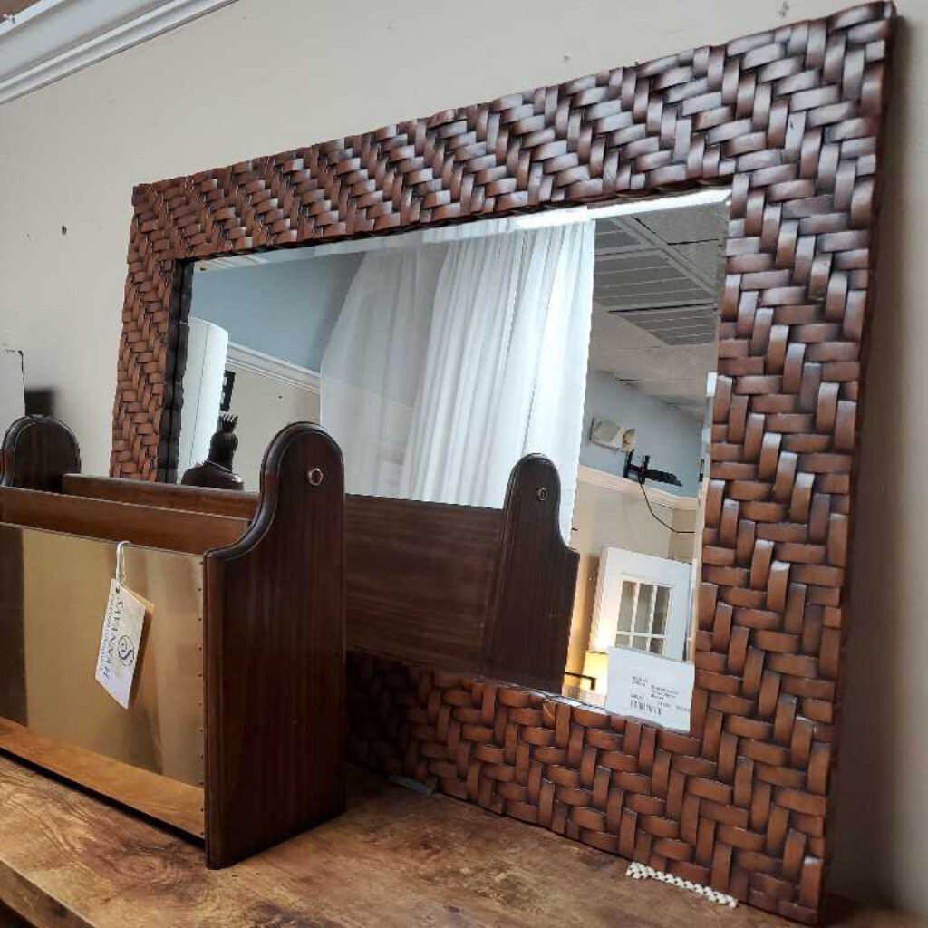 Basketweave Wood Mirror