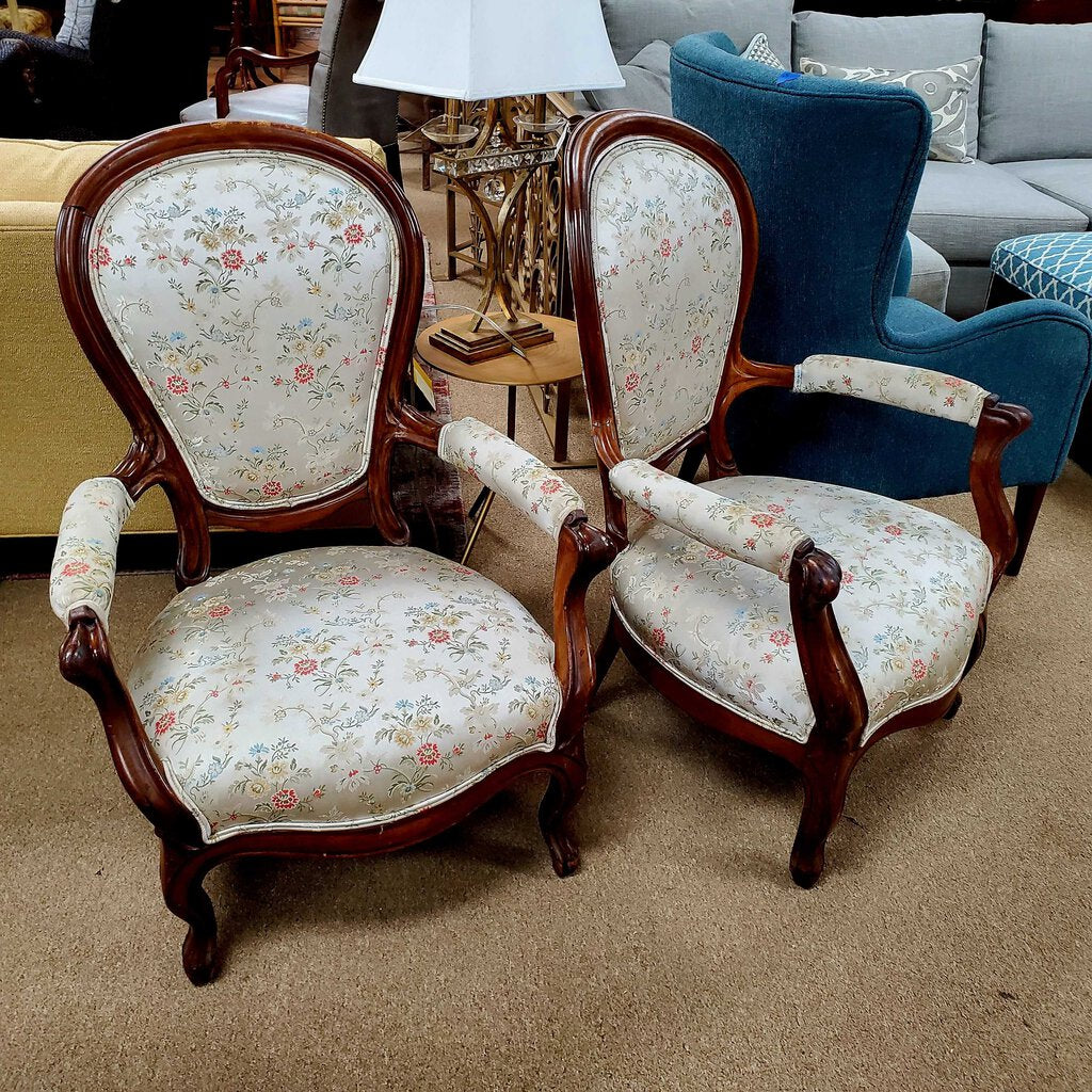 Pair Floral Victorian Chairs