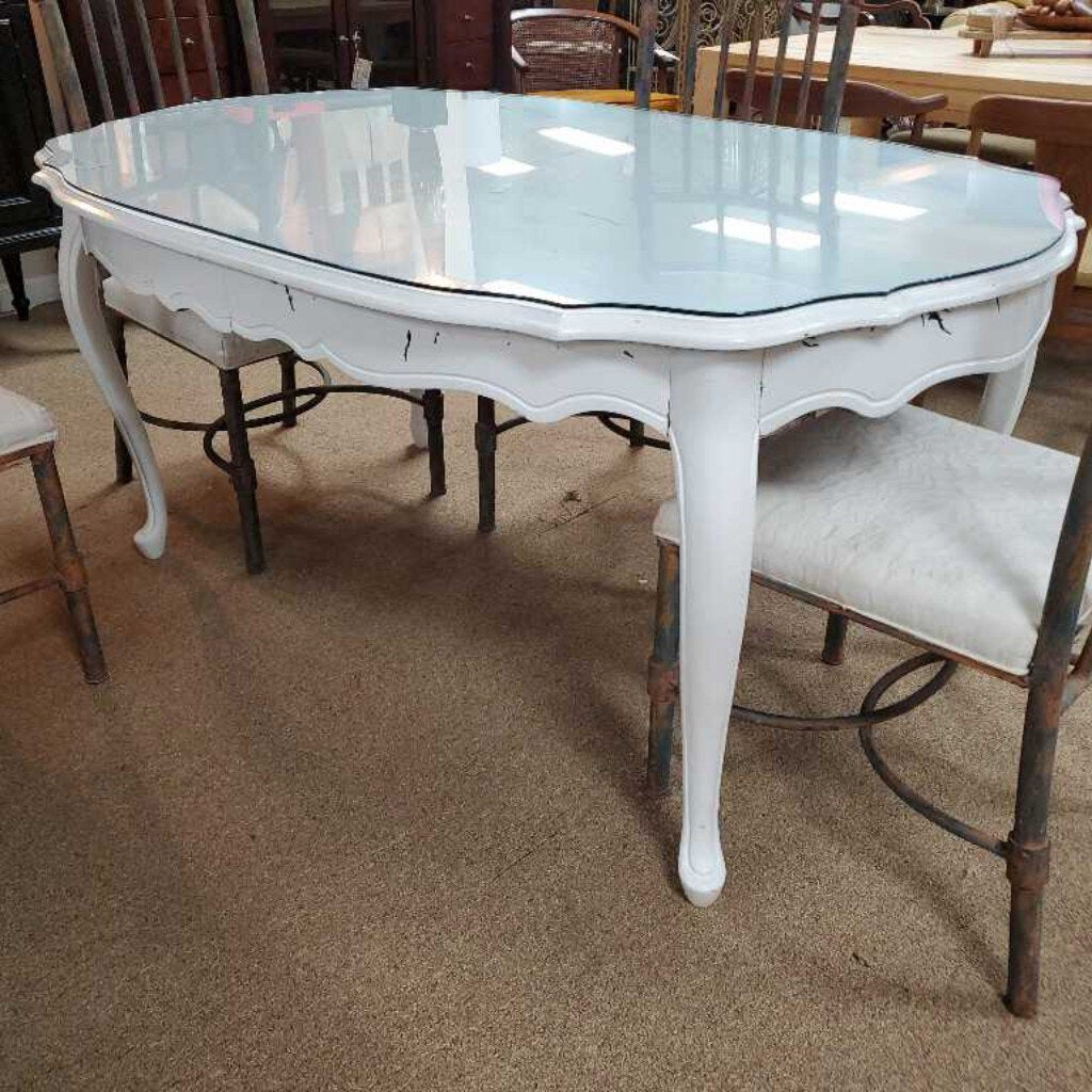 Vintage painted table with glass top