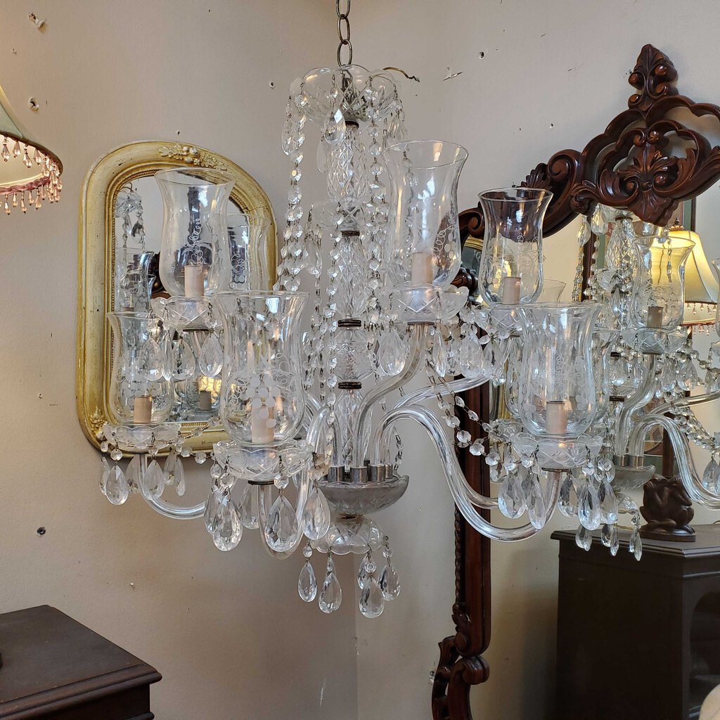 Etched Glass 10-Arm Chandelier