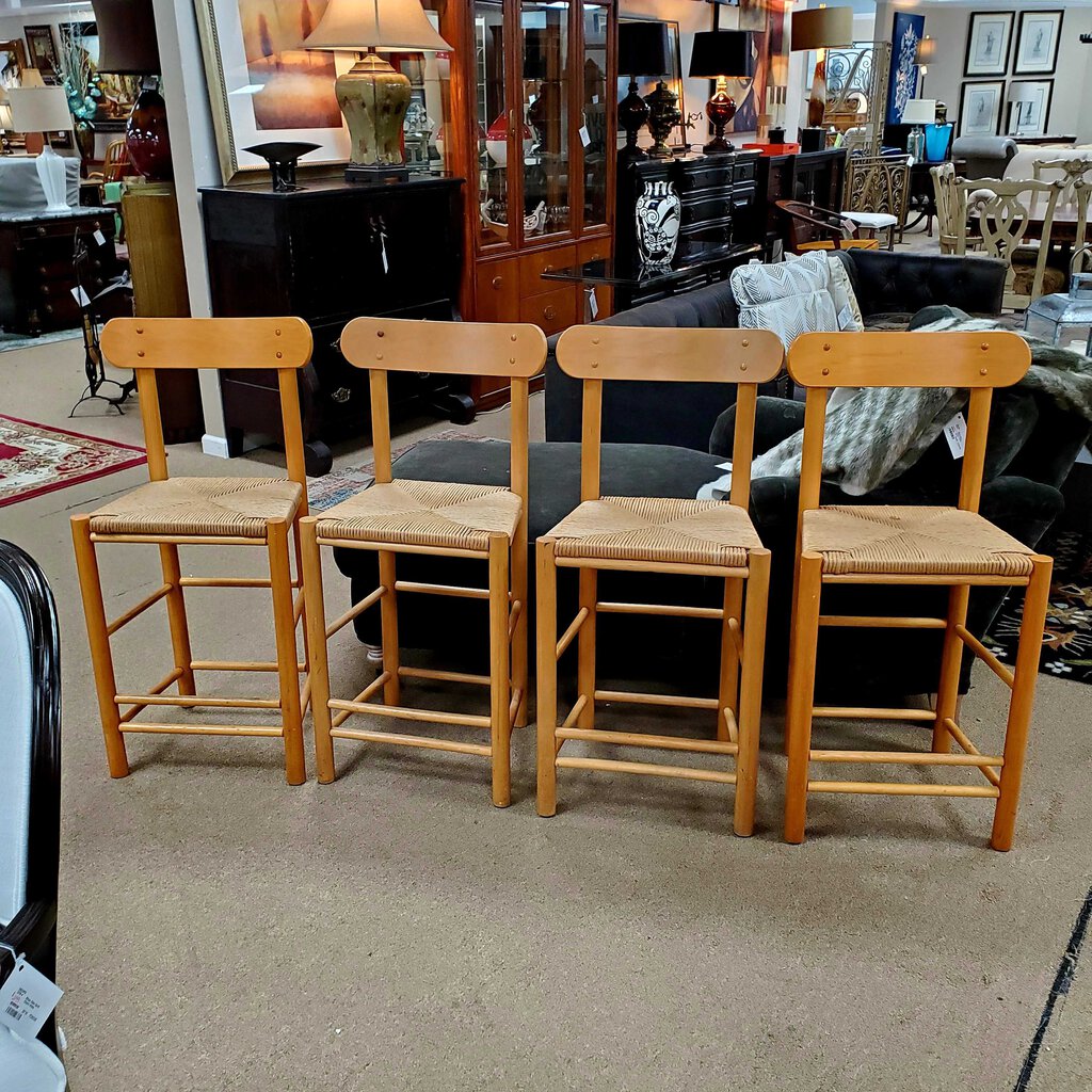 Set/4 Danish Rush Seat Counter Stools