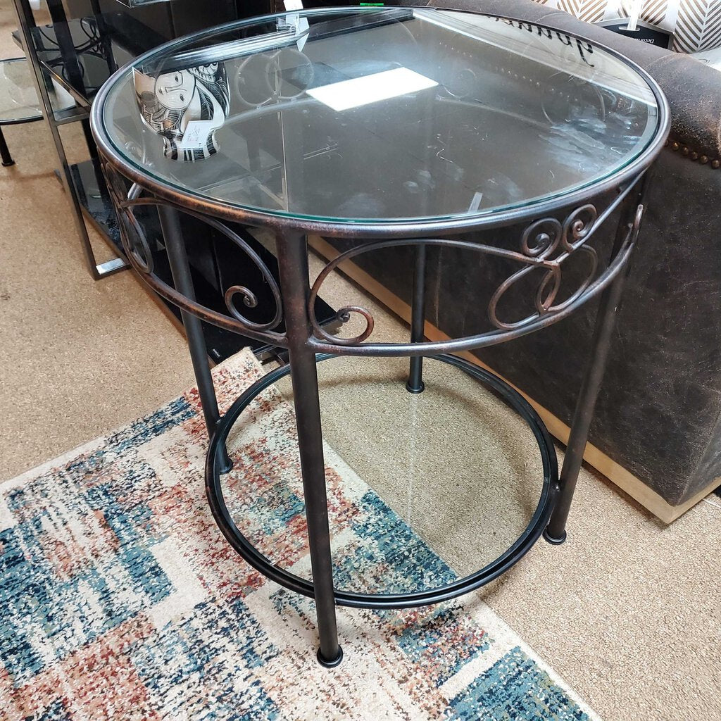 Round Metal + Glass Accent Table