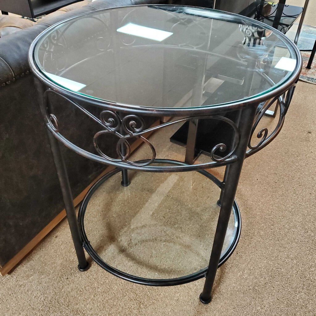 Round Metal + Glass Accent Table