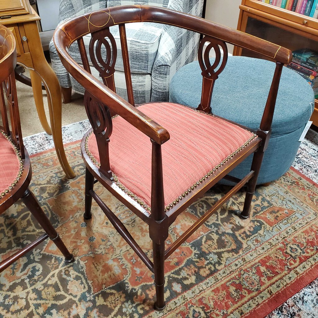 Pair Edwardian Inlay Captains Chairs