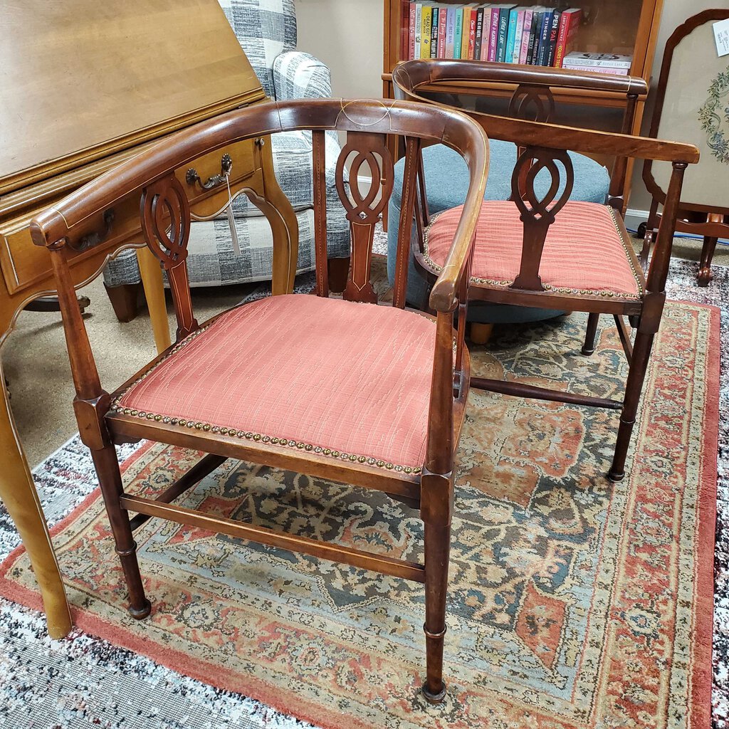 Pair Edwardian Inlay Captains Chairs