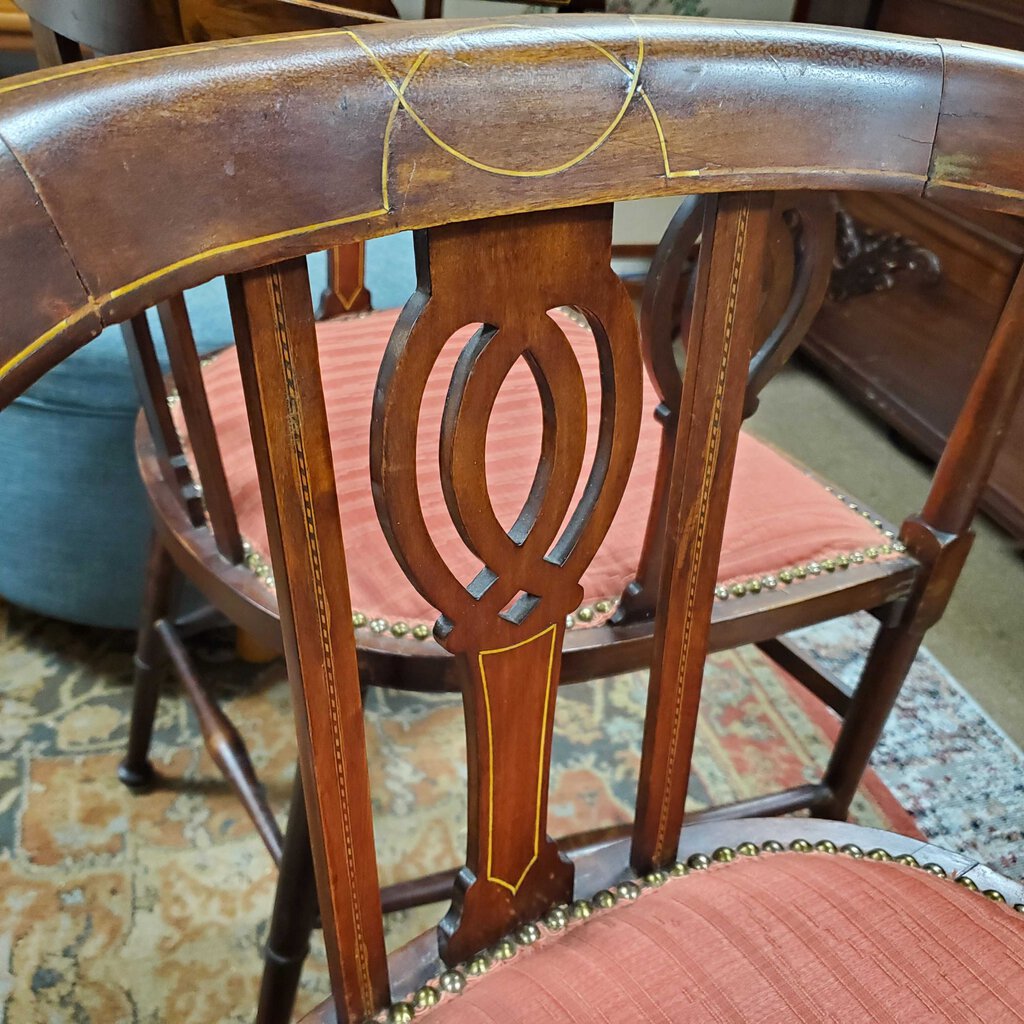 Pair Edwardian Inlay Captains Chairs