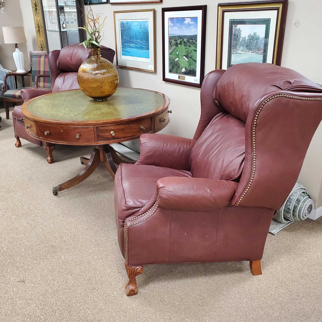 Pair Clawfoot Leather Recliners