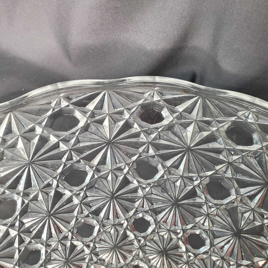 Starburst Pressed Glass Cake Plate