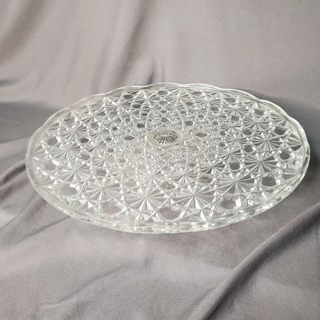 Starburst Pressed Glass Cake Plate