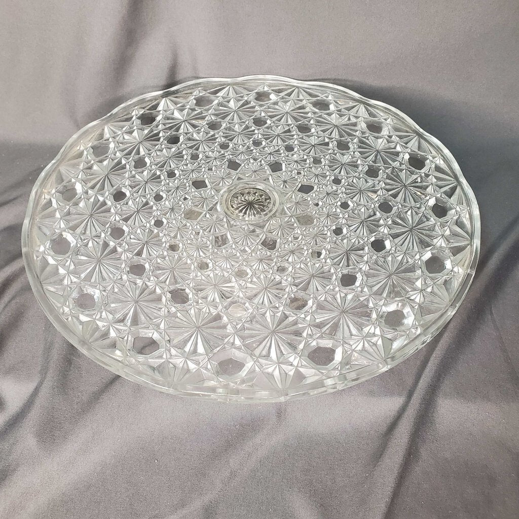 Starburst Pressed Glass Cake Plate