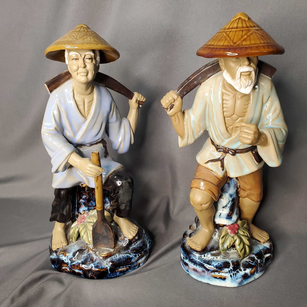 Pair Chinese Mud Man Figurines