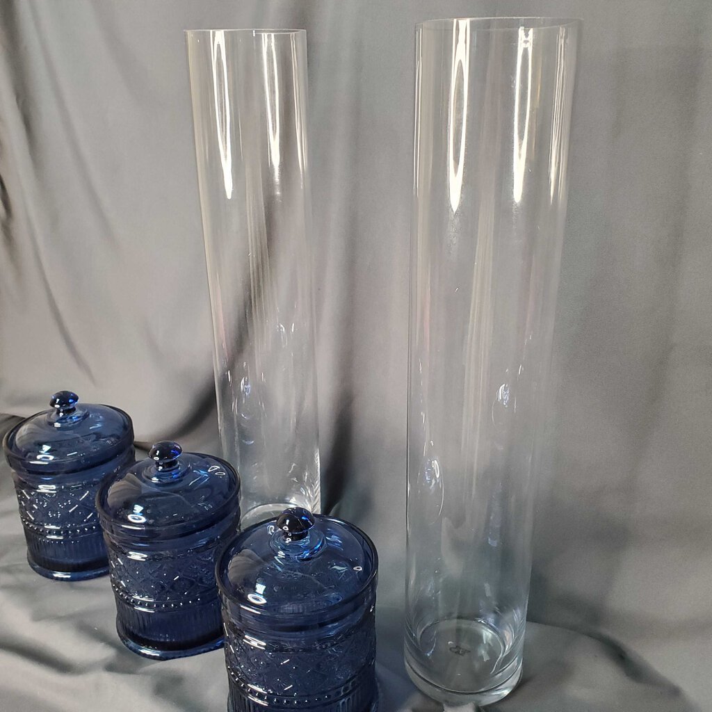 Pair Tall Glass Cylinder Vases