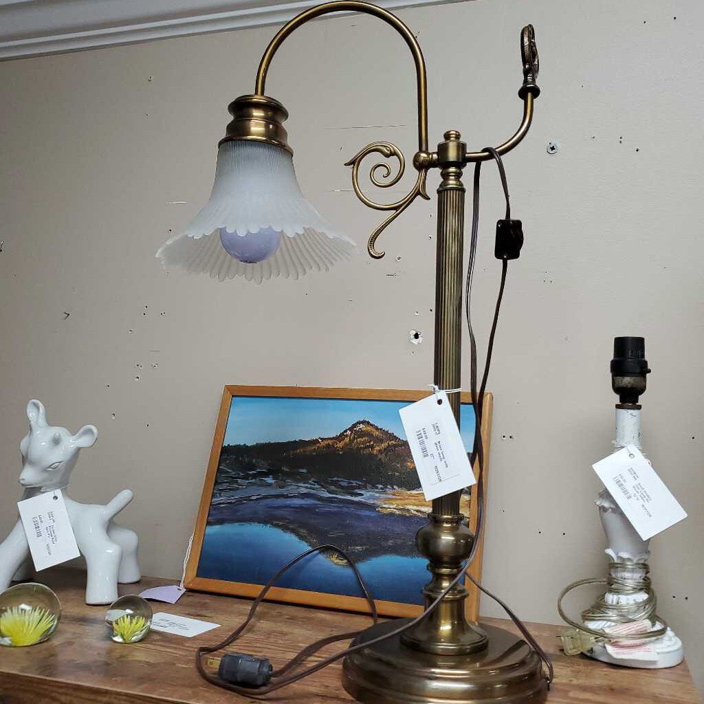 Brass lamp with glass shade