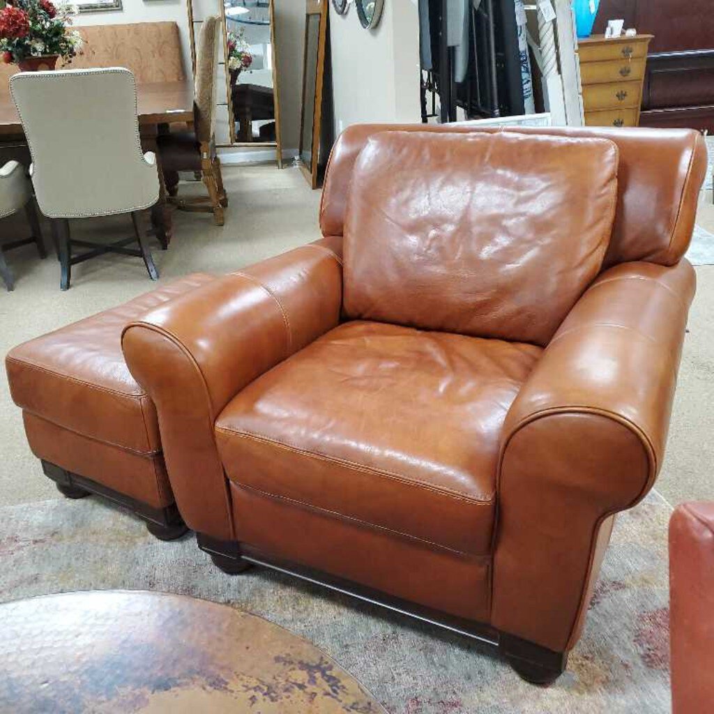 Leather arm chair + ottoman