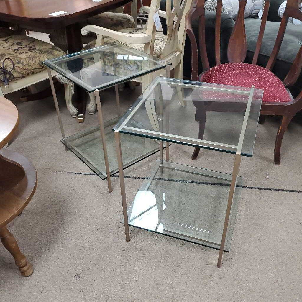 Pair gold glass end tables