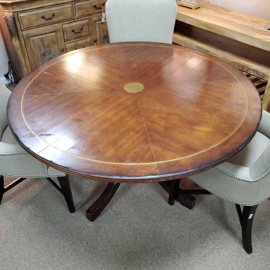 Round Dining Table with Brass Inlay