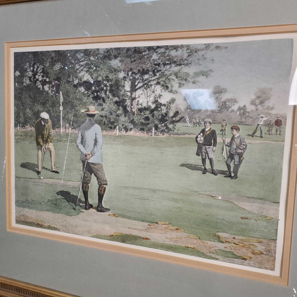 A Long Putt Golf Lithograph