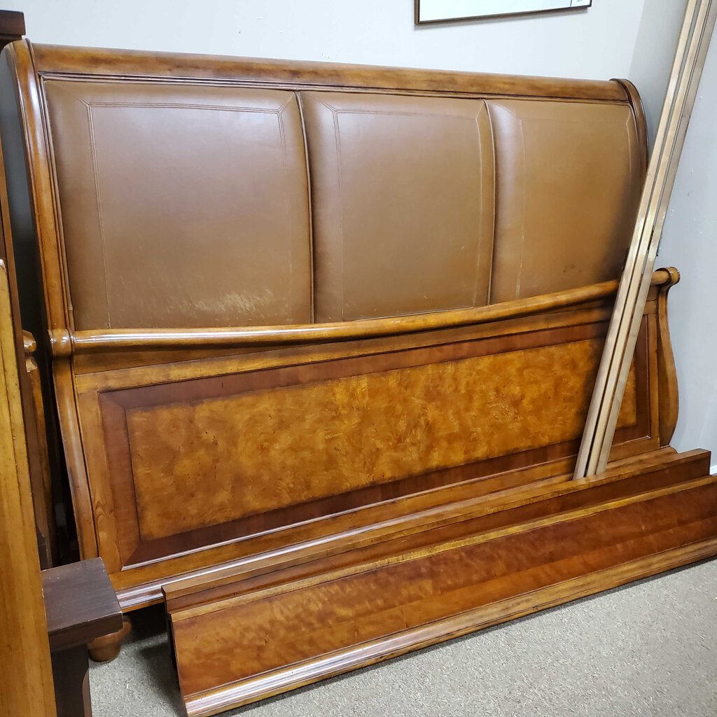 Wood + Leather Sleigh Bed