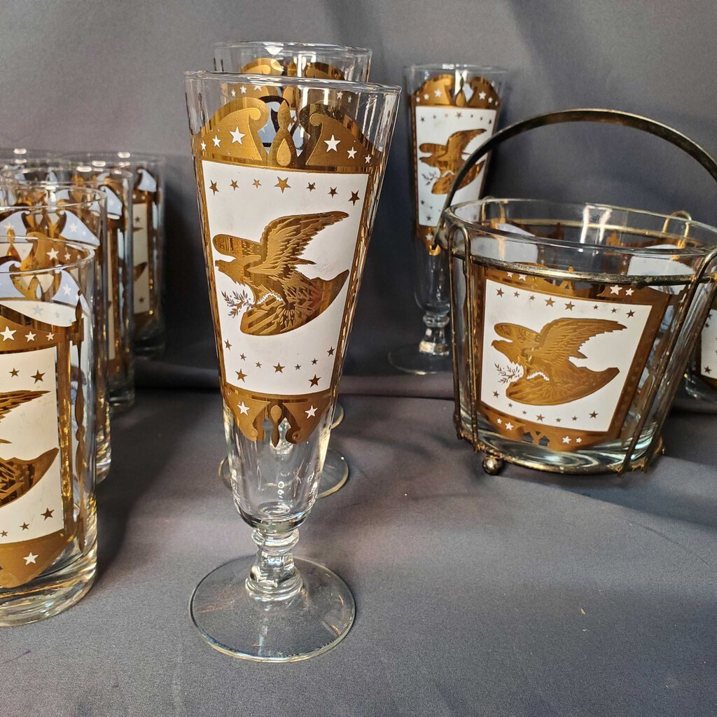 22pc Bicentennial Eagle glasswares